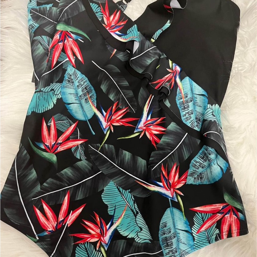 NWT Floral Black One-Piece Swimsuit - Picture 3 of 5